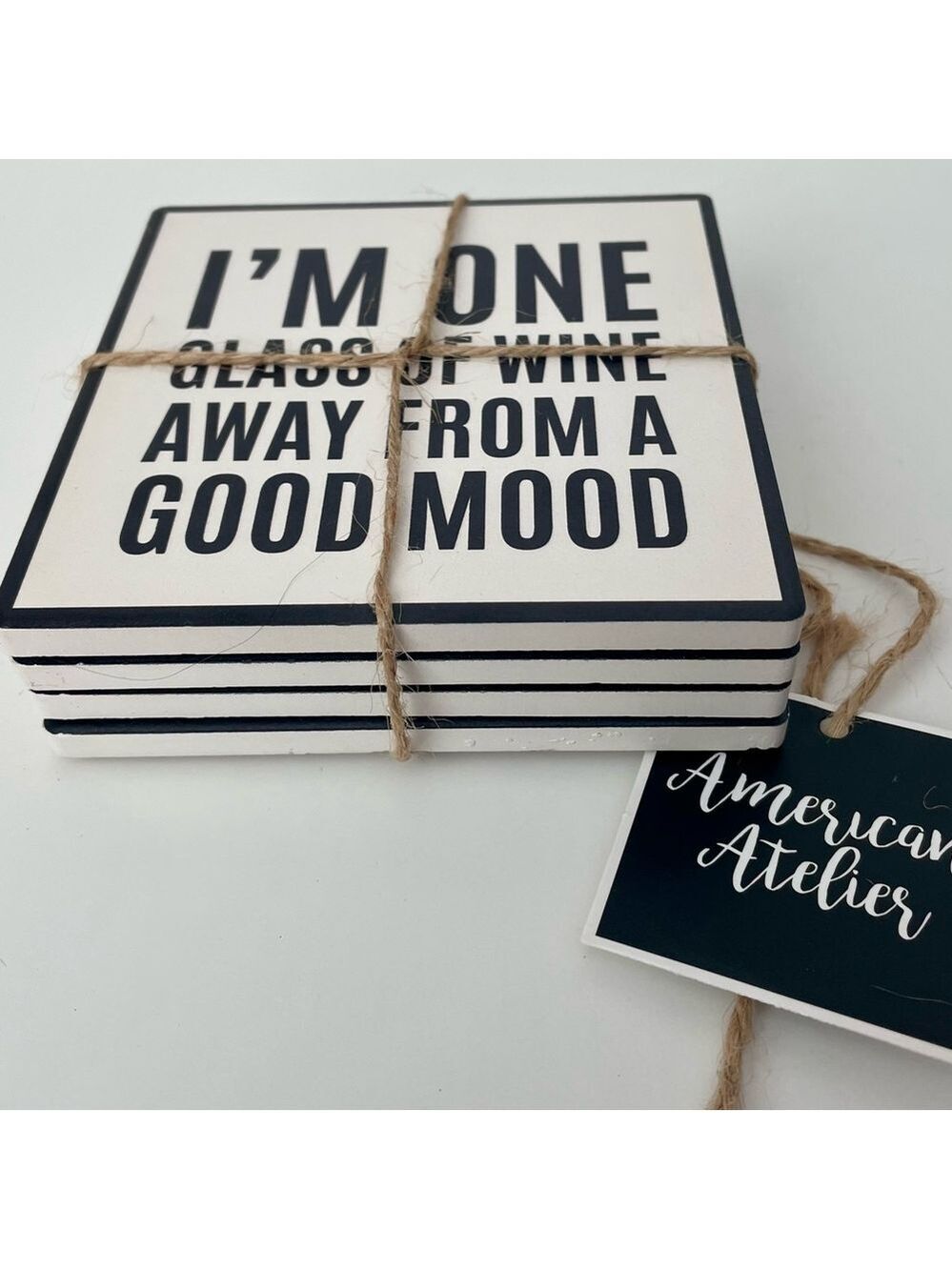 NWT American Atelier Wine Sentiments Set of 4 Ceramic Coasters - Picture 7 of 9